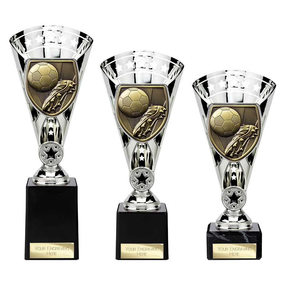 Cobra Star Cup Football Boot & Ball (Silver) + Engraving