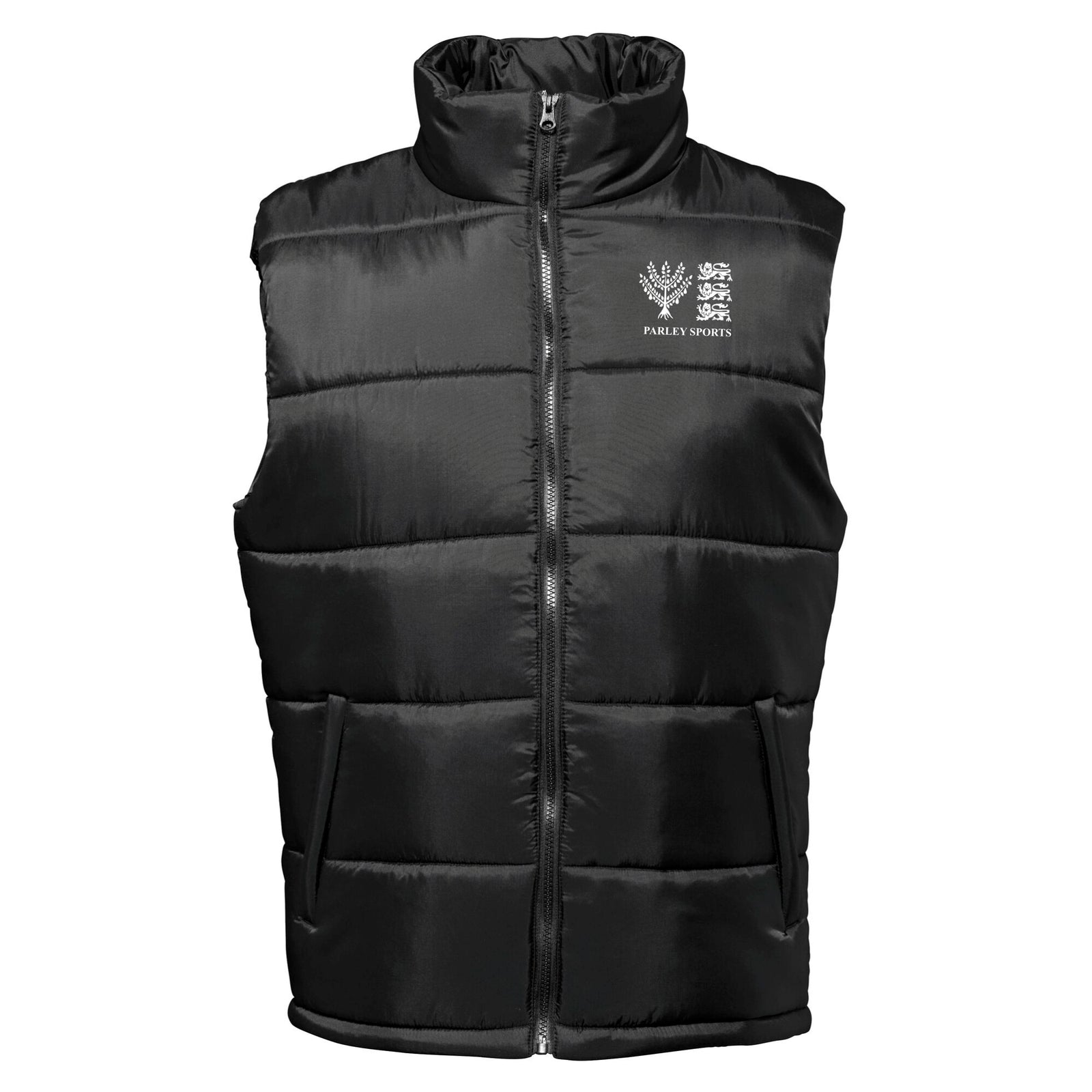 black body warmer with white Parley Sports FC logo on left chest