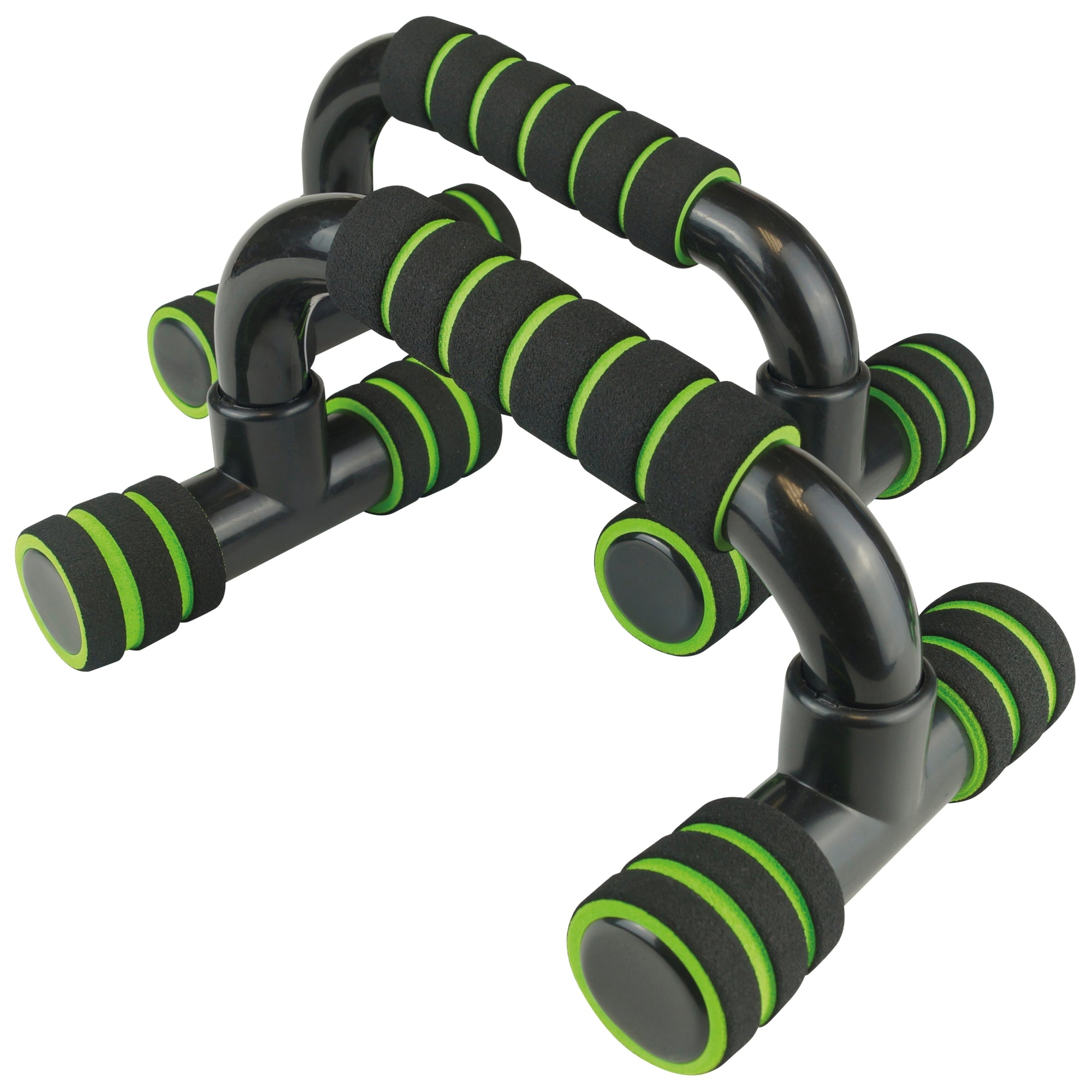 2 UFE Push Up Bars in black with green ring detailing on the foam grip