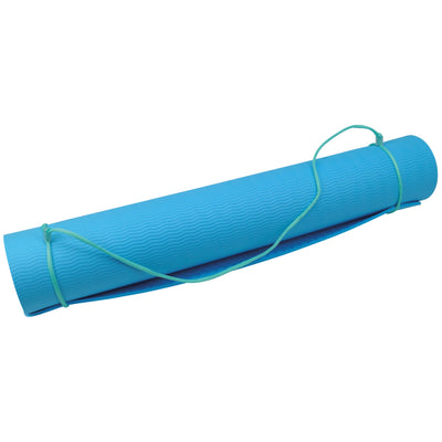UFE 4mm TPE Yoga Mat in blue rolled up