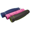 UFE 6mm TPE Yoga Mats in 3 different colour variations rolled up alongside one another. Navy, pink and charcoal colours.